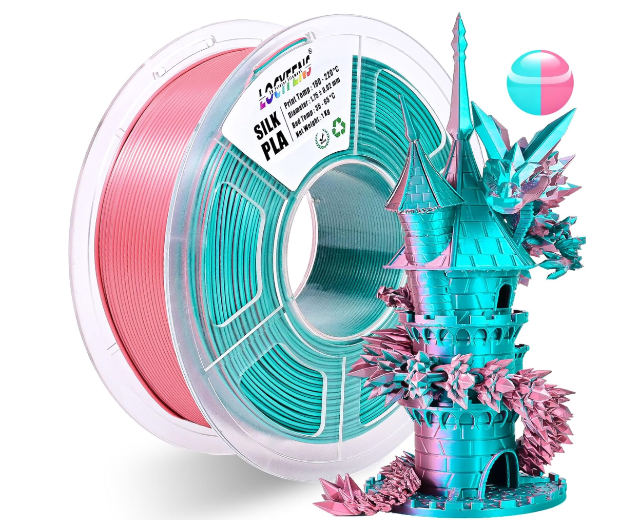 Pink Teal Silk PLA Filament